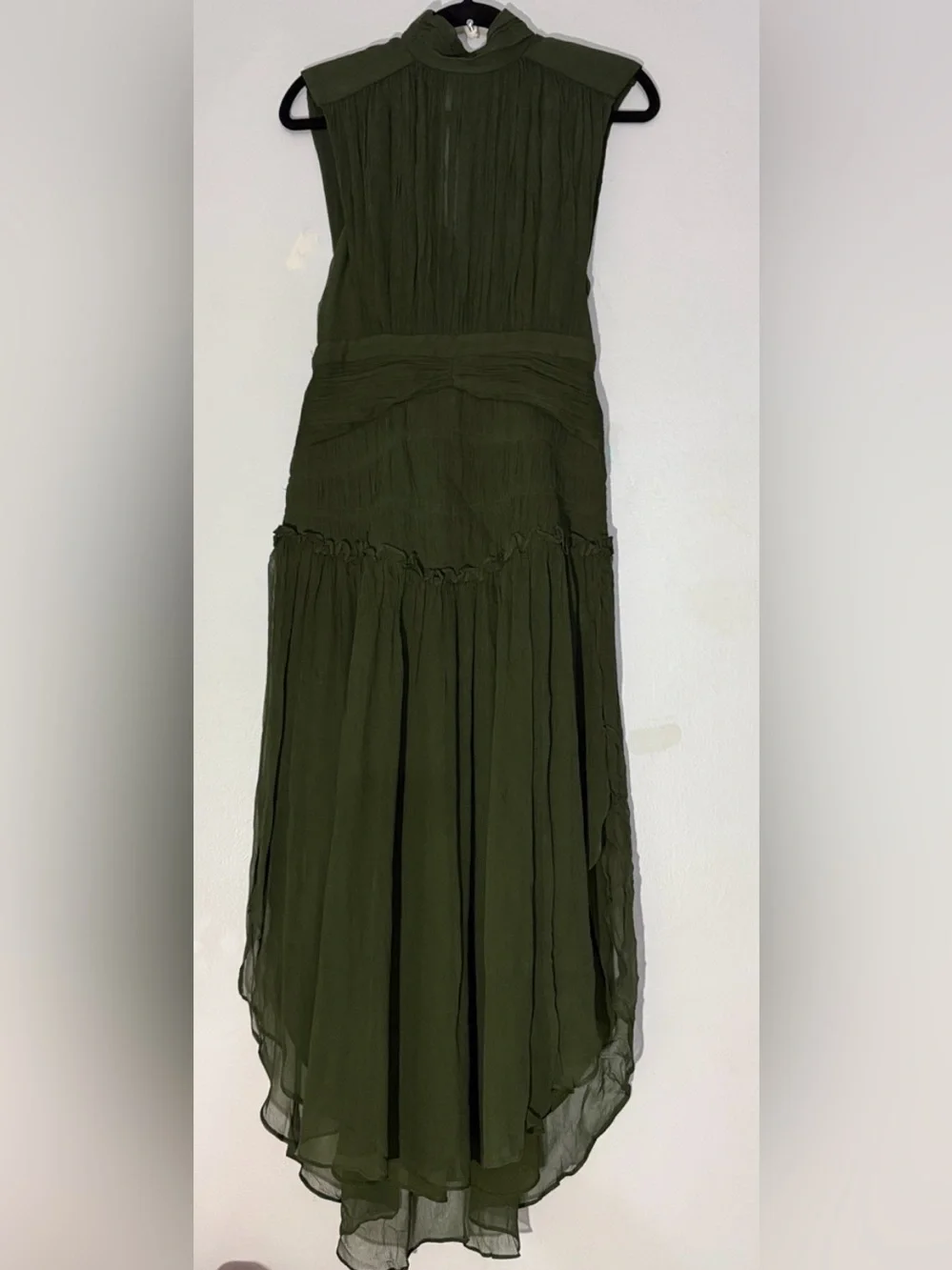 Shona Joy Olive Green Sleeveless Pleated Midi Dress